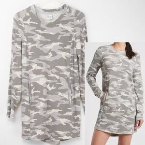 Athleta Balance Sweatshirt Dress Mini Camouflage French Terry Grey Size Small